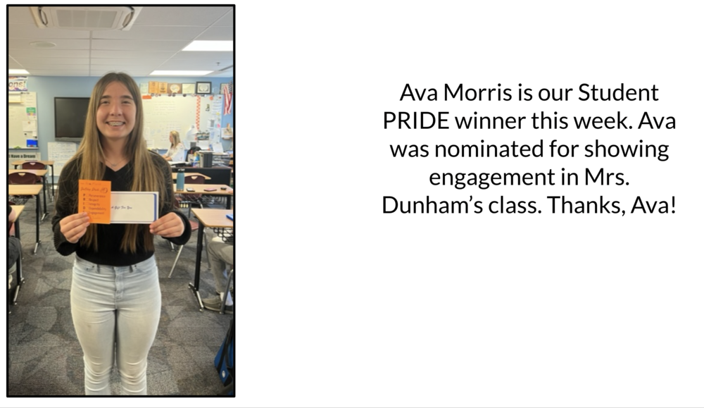 Ava Morris Student PRIDE Winner