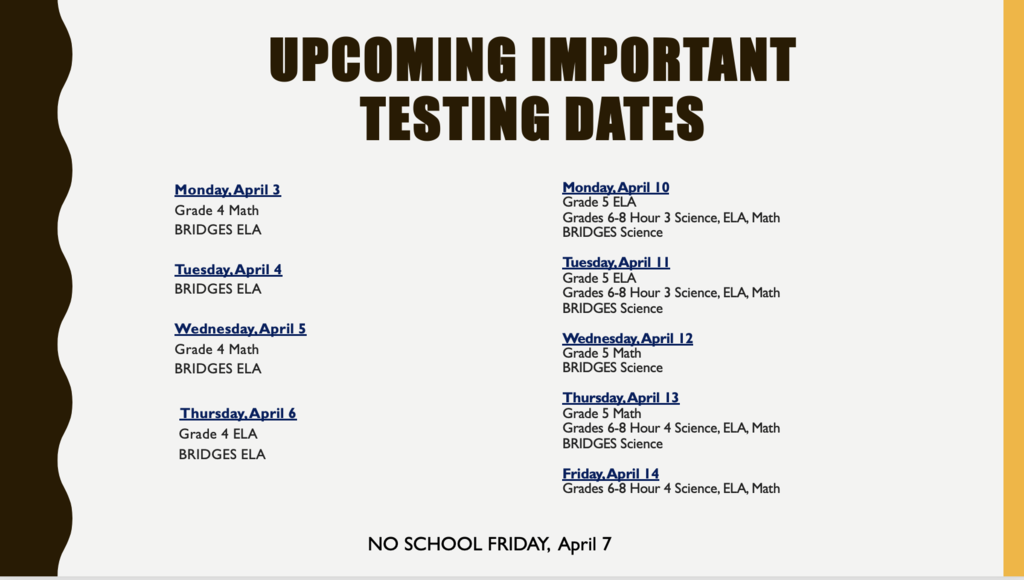 State Assessment Testing Dates